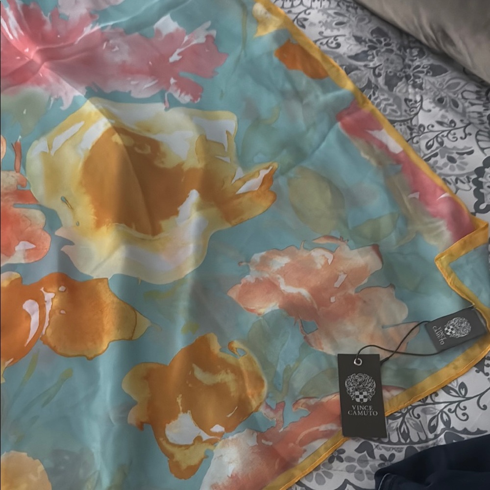 Vince Camuto Floral Scarf in Orange and Blue